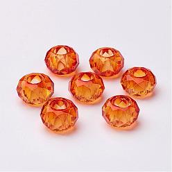 Orange Foncé Perles européennes en verre, Perles avec un grand trou   , pas de noyau métallique, rondelle, orange foncé, 14x8mm, Trou: 5mm