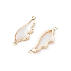 Real 18K Gold Plated Natural Shell Connector Charms, Wing Links with Rack Plating Brass Findings, Long-Lasting Plated, Real 18K Gold Plated, 27x9.5x3mm, Hole: 1.2mm