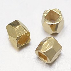 Golden Brass Spacer Beads, Faceted Barrel, Golden, 3x3mm, Hole: 1.5mm