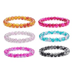 Mixed Color 6Pcs 6 Color Bling Glass Round Beaded Stretch Bracelets Set for Women, Mixed Color, Inner Diameter: 2-1/8 inch(5.5cm), Beads: 8mm