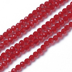 Roja Abalorios de vidrio, facetados, rondo, rojo, 1.5~2x2 mm, agujero: 0.2 mm, sobre 178~186 unidades / cadena, 14.5~15.5 pulgada (36~39 cm)