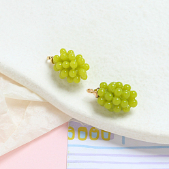 Yellow Green Opaque Resin Pendants, Imitation Fruit, Grape Charms, Yellow Green, 18x10mm