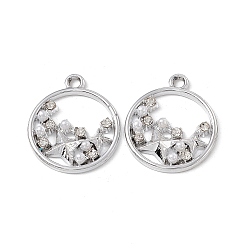Platino Colgantes de diamantes de imitación de aleación de cristal, con cuentas de perlas de imitación de plástico abs, redondo plano con colgante de estrella, Platino, 21.5x18.5x3 mm, agujero: 1.8 mm