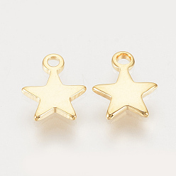 Real 18K Gold Plated Brass Charms, Nickel Free, Real 18K Gold Plated, Star, 8x6x1mm, Hole: 1mm