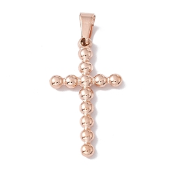 Rose Gold Ion Plating(IP) 304 Stainless Steel Pendants, Cross Charms, Rose Gold, 33x18x3mm, Hole: 4x7.5mm