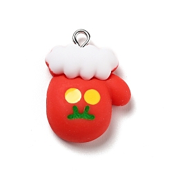 Red Christmas Opaque Resin Pendants, with Platinum Tone Iron Loops, Glove Charm, Red, 26x19x7mm, Hole: 2x2.1mm