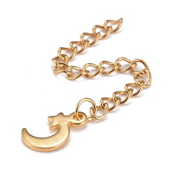 Golden 304 Stainless Steel Chain Extender, Curb Chain, with 202 Stainless Steel Charms, Moon with Star, Golden, 62mm, Link: 3.7x3x0.5mm, Moon with Star: 11x6.8x1mm