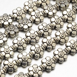 Antique Silver Tibetan Style Flower Alloy Bead Strands, Lead Free & Cadmium Free & Nickel Free, Antique Silver, 9x8x5mm, Hole: 1.5mm, about 23pcs/strand, 8 inch