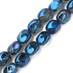 AceroAzul Abalorios de vidrio electrochapa, medio chapado, oval, acero azul, 12x10.5x10 mm, agujero: 1.2 mm, sobre 50 unidades / cadena, 23.62 pulgada (60 cm)
