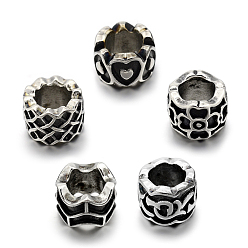 Antique Silver Mixed Styles Retro 304 Stainless Steel Big Hole Column Beads, Antique Silver, 8x11mm, Hole: 6mm
