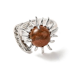 Red Jasper Natural Red Jasper Sun & Moon Open Cuff Rings, Platinum Brass Jewelry for Women, Lead Free & Cadmium Free, Inner Diameter: 17~18mm