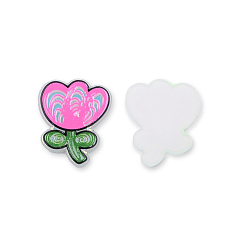Hot Pink Plate Acrylic Cabochons, with Printed Flower, Hot Pink, 23.5x19x2.5mm