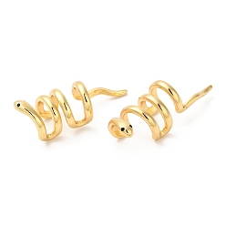 Real 18K Gold Plated Rack Plating Brass Snake Cuff Earrings with Cubic Zirconia, Lead Free & Cadmium Free, Real 18K Gold Plated, 31x11x9mm