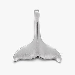 Stainless Steel Color 304 Stainless Steel Pendants, Frosted, Whale Tail Shape, Stainless Steel Color, 29x25x7.5mm, Hole: 5mm