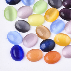 Mixed Color Cat Eye Cabochons, Oval, Mixed Color, 10x8x3~4mm