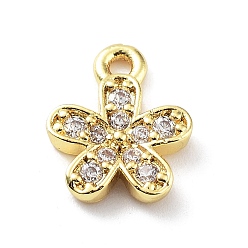 Real 18K Gold Plated Rack Plating Brass Micro Pave Cubic Zirconia Pendants, Cadmium Free & Lead Free, Long-Lasting Plated, Flower, Real 18K Gold Plated, 11.5x9x2mm, Hole: 1.2mm