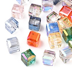 Mixed Color Faceted Transparent Glass Beads, Cube, Mixed Color, 6x6x6mm, Hole: 1.3~1.5mm