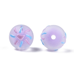 Lilac Frosted Acrylic Enamel Beads, Bead in Bead, Round, Lilac, 14~15x13mm, Hole: 2mm