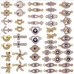 Mixed Color 50Pcs 25 Style Alloy Crystal Rhinestone Links, with Enamel and Evil Eye,  Cadmium Free & Lead Free, Mixed Shape, Mixed Color, 2pcs/style, 50pcs/box