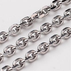 Stainless Steel Color 304 Stainless Steel Cable Chains, Diamond Cut Chains, Unwelded, Faceted, Oval, Stainless Steel Color, 1.8x1.5x0.4mm