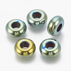 Green Plated Electroplated Non-magnetic Synthetic Hematite Beads, Large Hole Beads, Rondelle, Green Plated, 14x6mm, Hole: 6mm