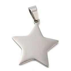 Stainless Steel Color 304 Stainless Steel Pendants, Stamping Blank Tag, Star Charm, Stainless Steel Color, 25x24x1.5mm, Hole: 7x4mm