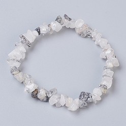 Quartz Rutilated Bracelets extensibles quartz quartz tourmaliné naturel / noir rutile noir, nuggets, 2-1/8 pouce (5.5 cm)