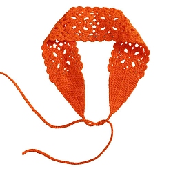 Orange Red Solid Color Flower Crochet Wool Elastic Headbands, Wide Hair Accessories for Girls, Orange Red, 900x63mm