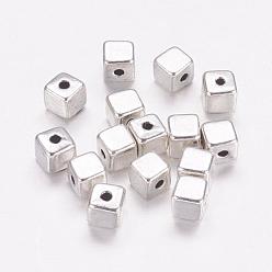 Antique Silver Tibetan Style Alloy Beads, Cadmium Free & Nickel Free & Lead Free, Cube, Antique Silver, about 4mm long, 4mm wide, 4mm thick, hole: 1mm