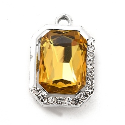 Oro Colgantes de cristal de aleación, colgante de rectángulo octágono de diamantes de imitación de cristal, Platino, oro, 21x14x6 mm, agujero: 1.8 mm