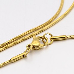 Золотой 304 из нержавеющей стали цепи змея ожерелья, с карабин-лобстерами , золотые, 17.9 дюйм (45.5 см), 1 мм