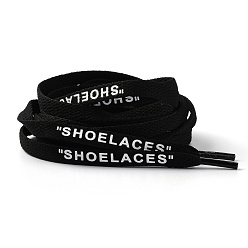 Noir Lacet plat personnalisé en polyester, chaîne de chaussures de baskets plates avec mot, pour enfants et adultes, noir, 1200x9x1.5mm, 2 pcs / paire