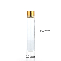 Золотой Четкие стеклянные бутылки шарик контейнеры, Пробирки для хранения шариков с завинчивающейся крышкой и алюминиевой крышкой, колонка, золотые, 2.2x10 см, емкость: 25 мл (0.85 жидких унций)