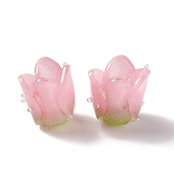 Pink Perles acryliques opaques tulipe, pour le bricolage fabrication de bijoux, rose, 15x13x10mm, Trou: 0.6mm