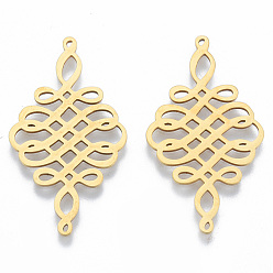 Golden 201 Stainless Steel Filigree Joiners Links, Chinese Knot, Golden, 39x21.5x1mm