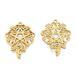 Real 18K Gold Plated 201 Stainless Steel Pendants, Star, Real 18K Gold Plated, 35x24.5x3mm, Hole: 2mm