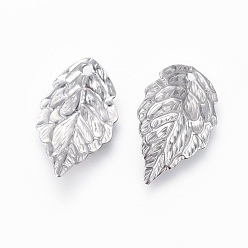 Stainless Steel Color 304 Stainless Steel Pendants, Textured Leaf, Stainless Steel Color, 17x10x1mm, Hole: 1mm