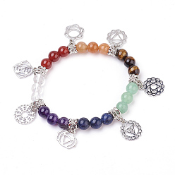 Mixed Material Natural Gemstone Charm Bracelets, Chakra Bracelets, with Alloy Findings, 2-3/8 inch(60mm)