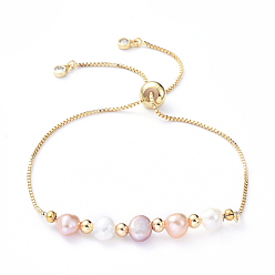 Doré  Bracelets ajustables en laiton, bracelets bolo, avec des perles de nacre naturelle, zircone cubique et perles en laiton, or, 10-5/8 pouce (27 cm)