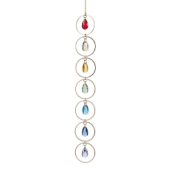 Teardrop Faceted Glass Suncatchers, Rainbow Maker, Pendant Decorations, with Brass Cable Chains, Teardrop, 296mm, Pendants: 16x19x5mm