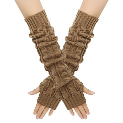Camel Acrylic Fiber Yarn Knitting Fingerless Gloves, Long Winter Warm Gloves with Thumb Hole, Camel, 500x75mm