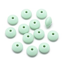 Turquoise Pâle Perles de silicone écologiques de qualité alimentaire, perles à mâcher pour les jouets de dentition, Diy soins infirmiers colliers faisant, rondelle, turquoise pale, 12x6~7mm, Trou: 2mm