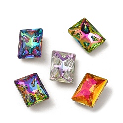 Mixed Color Glass Rhinestone Cabochons, Point Back & Back Plated, Faceted, Rectangle, Mixed Color, 18x13x6mm