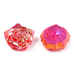 Red Transparent ABS Plastic Cabochons, AB Color Plated, Rose, Red, 18x17x6.5mm