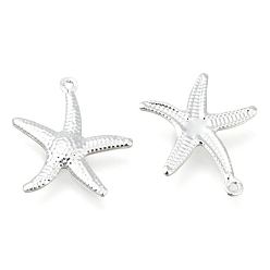 Silver Starfish/Sea Stars Brass Pendants, Silver Color Plated, 23x20.5x2mm, Hole: 1mm