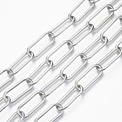 Platinum Unwelded Iron Paperclip Chains, Drawn Elongated Cable Chains, with Spool, Platinum, 24.4x10x2mm, about 32.8 Feet(10m)/roll