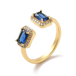 Azul Anillo de puño abierto con rectángulo de circonita cúbica, joyas de latón chapado en oro real 18k para mujer, azul, tamaño de EE. UU. 5 3/4 (16.3 mm)