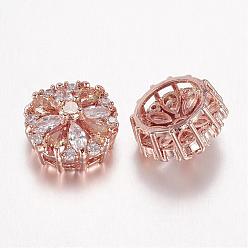 Or Rose Micro cuivres ouvrent pendentifs zircone cubique, liens multi-brins, fleur, sans nickel et sans plomb, or rose, 16x17x10mm, Trou: 2.5x3mm
