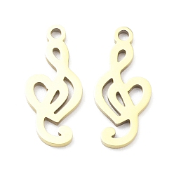 Real 18K Gold Plated Ion Plating(IP) 316L Surgical Stainless Steel Pendants, Laser Cut, Musical Note Charm, Real 18K Gold Plated, 17x7.5x1mm, Hole: 1.4mm