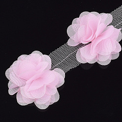 Rose Nacré Ruban de fleur d'organza, accessoires de costumes, pour la décoration de mariage et la fabrication de boucles d'oreilles, perle rose, 50~60 mm, sur 10 cour / bundle
